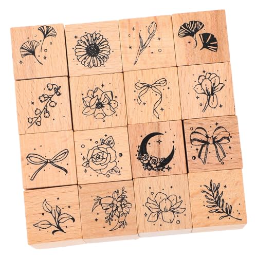 GRADENEVE 16 Teiliges Holz Stempelset Für Kinder Und Pflanzensammlung Retro Stempelset 16 Teiliges Planer Stempel Stempelkissen DIY Sammelalbum Stempel Vintage Pflanzenstempel von GRADENEVE