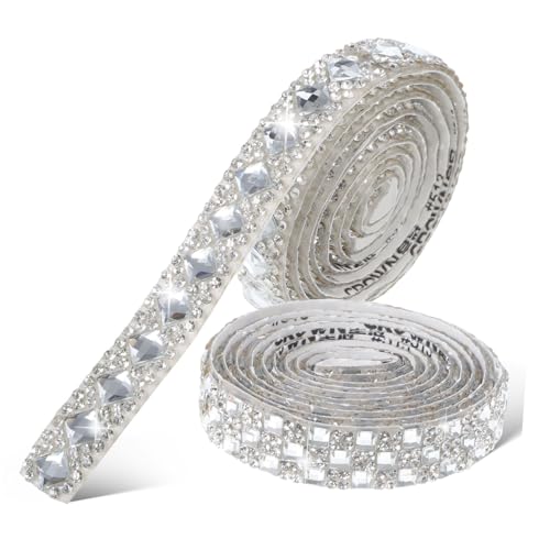 GRADENEVE 2 Rollen Strassband Funkeln Streifen Heimwerken machen selbstklebende Strasssteine trimmen bastelmaterial Rhinestone Dekoration Strassgürtel für Kleid Strassapplikation Glas Silver von GRADENEVE