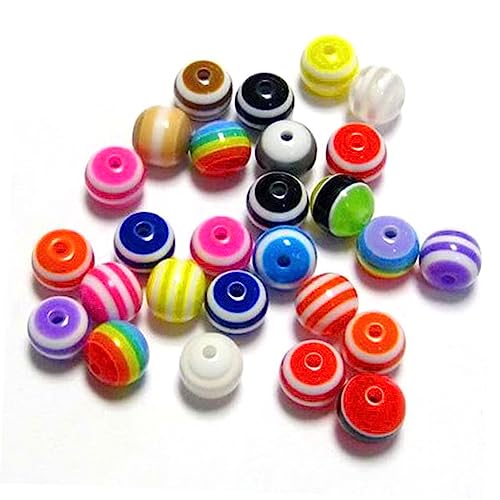 GRADENEVE 200 Stück Bunt Gestreifte Runde Acrylperlen 8mm Unregelmäßige Geformte Kunstperlen Für DIY Schmuckherstellung Kunst Und Handwerksprojekte Zufällige Farben von GRADENEVE