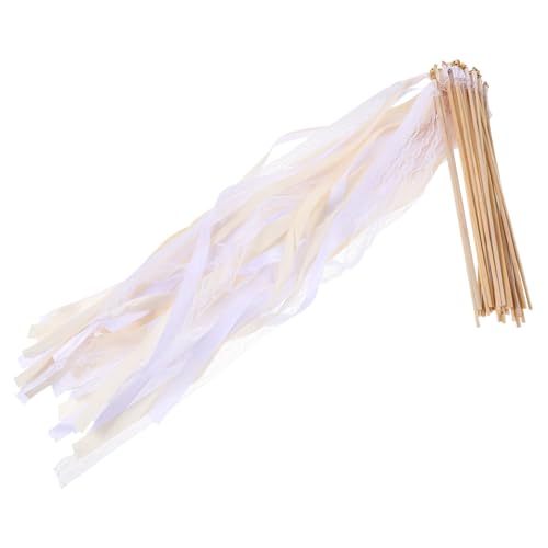 GRADENEVE 25st Streamer-feenstab Wirbeln Hochzeit Schickt Luftschlangen Ab Luftschlangen Zauberstab Party-fee-Stick Dekorative Bandstangen Hochzeits-Handheld-zauberstab Schleife Beige Holz von GRADENEVE