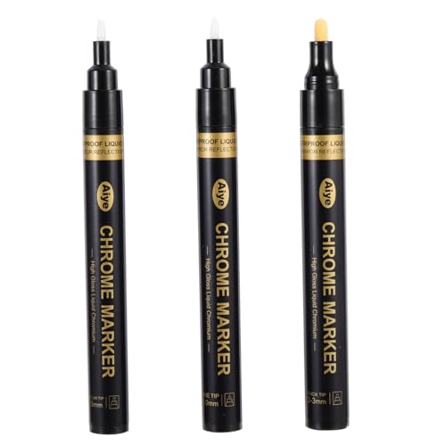 GRADENEVE 3st Chrome-marker Touch-marker Flüssigmarker Textmarker Signierstifte Goldmarker Unterzeichnungsmarkierungen Metallic-farbmarker Metallischer Markierungsstift Plastik Golden von GRADENEVE