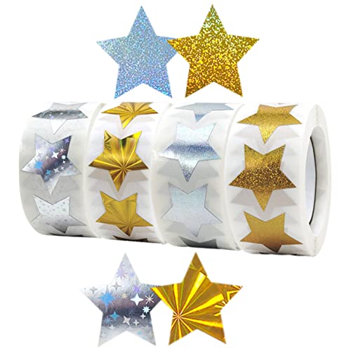 GRADENEVE 4 Rollen Sternaufkleber rollen Beschriftungsaufkleber kinder aufkleber klebesticker stickers aufkleber Geschenkverpackungsaufkleber glänzende Sternaufkleber beschichtetes Papier von GRADENEVE