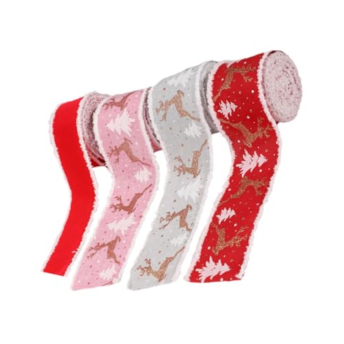 GRADENEVE 4 Rollen Weihnachtsband DIY Bänder für Weihnachten Band rosa dekoratives Gurtband Weihnachtsgeschenkband Herbstband ribbon bandfeile weihnachtsbänder DIY Band für Weihnachten Stoff von GRADENEVE