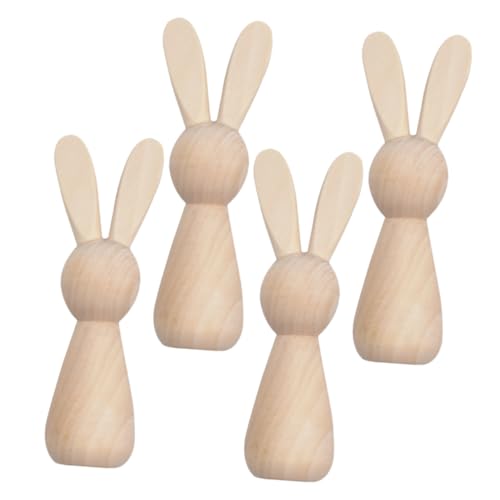 GRADENEVE 4 Stück Hase Aus Holz Mini Unvollendete Figur Diy-graffiti-stöpselpuppen Steckpuppen Unvollendet Unbemalte Peg-puppen Mini-hasenpuppenfiguren Leere Stiftpuppe Diy-graffiti-puppen von GRADENEVE