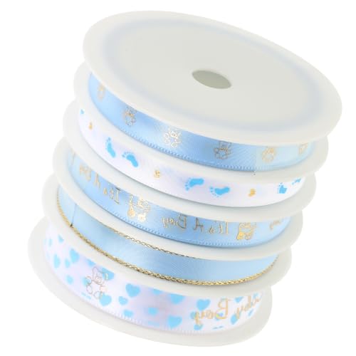 GRADENEVE 5 Rollen Gurtband Korb Sackleinen Bänder bedrucktes Ripsband geburtstag papier verpackung seidenband ribbon Haushaltshandwerksband verschleißfestes Wickelband Polyester Blue von GRADENEVE