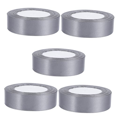 GRADENEVE 5 Rollen dekoratives Band seidenband ribbon pailettenband home dekoration dekobänder Hochzeitsband Schleifenband Ripsband Hochzeitsgeschenkband Party-Verpackungsband Polyester Grey von GRADENEVE