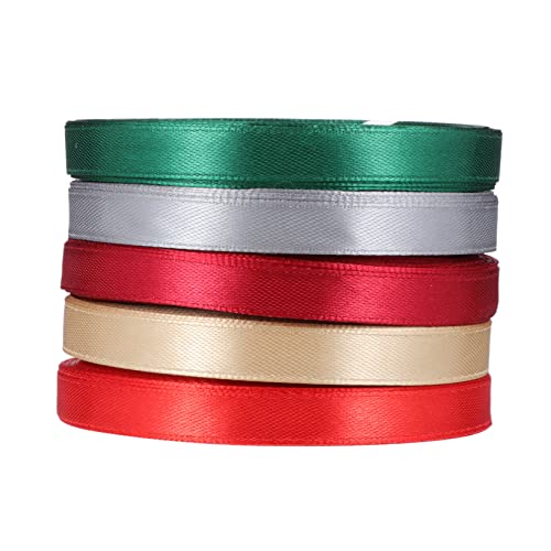 GRADENEVE 5 Rollen verpackung Band Weihnachtsbogenband weihnachtsbänder aus draht Weihnachtsband Weihnachtsbastelband Schleife seidenband ribbon Wickelband Verpackungsband Polyester von GRADENEVE