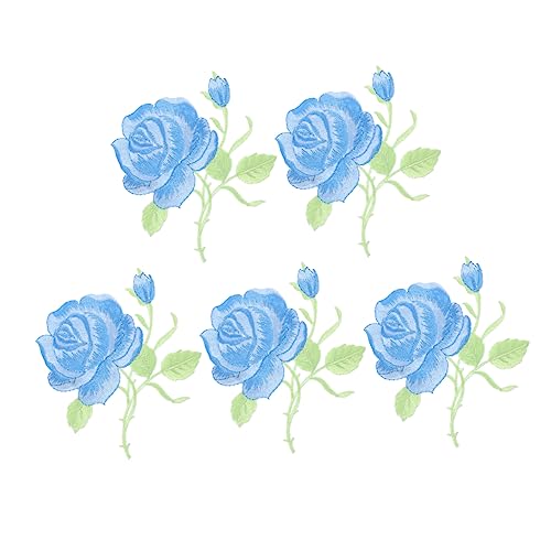 GRADENEVE 5 Stk Bestickung von Kleidung gestickte Aufnäher reparaturmaterial für kleidung Aufnäher für Blumen Rosenflecken repair patch bügelbild DIY-Patches Kleideraufkleber Stickgarn Blue von GRADENEVE