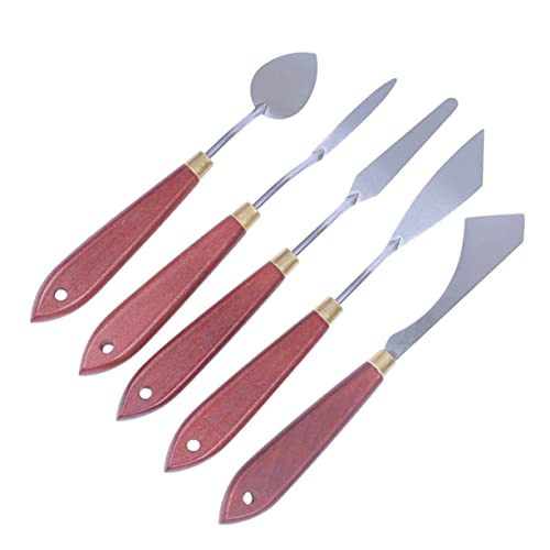 GRADENEVE 5 Teiliges Set Holzgriff Malspachtel Farbmischtöpfe Für Ölmalerei Malwerkzeuge Vielseitige Spachtel Für Kreative Künstler Ideal Für Ö Und Acrylfarben von GRADENEVE