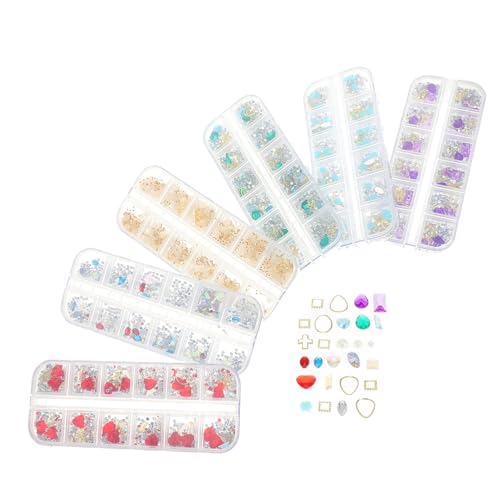 GRADENEVE 6 Boxen Mit 12 Fächern Strasssteine Für Nageldesign Perlen Und Glitzer DIY Maniküre Zubehör Glänzende Nail Art Dekoration Für Frauen Und ädchen von GRADENEVE