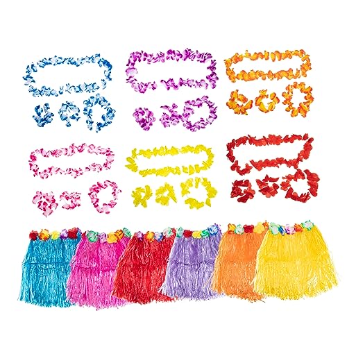 GRADENEVE Hawaiianischer Gras-Hula-Rock-Kostüm-Set 6er-Pack Grasrock für Erwachsene Hawaii-Party-Outfit Hawaii-Rock Hawaii-Party-Hula-Rock Tropische Event-Kostüme von GRADENEVE