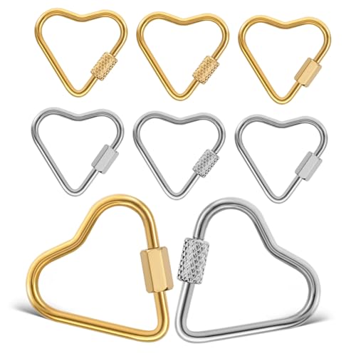 GRADENEVE 8St Karabiner Schnallen zur Schmuckherstellung Mini-Herz-Schlüsselanhängerhalter Ringaufhängerglieder Liebe Schlüsselanhänger Verschlussclip in Herzform Rostfreier Stahl von GRADENEVE