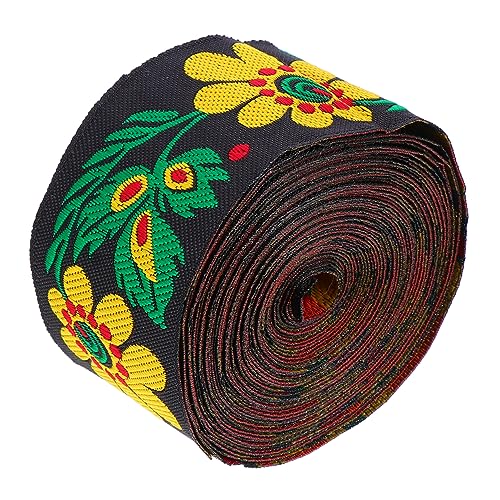 GRADENEVE Ethnisches Spitzenband Band zum Basteln Schleife Geschenkband Blumenjacquardband dekoratives Band haaraccessoires hair jewellery gewebter Besatz Jacquard-Besatz Polyestergarn Black von GRADENEVE