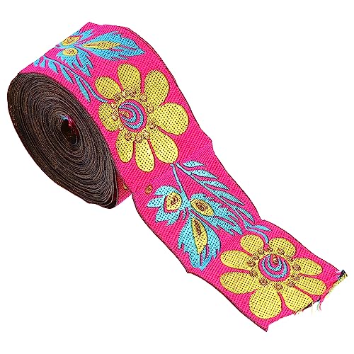 GRADENEVE Ethnisches Spitzenband Nähen Trimmen Grüner Hula-rock Gänseblümchen Stoffband Vintage-jacquard-band Gewebter Besatz Jacquard-besatz Geschenkband Dekoratives Band Rosy Polyestergarn von GRADENEVE