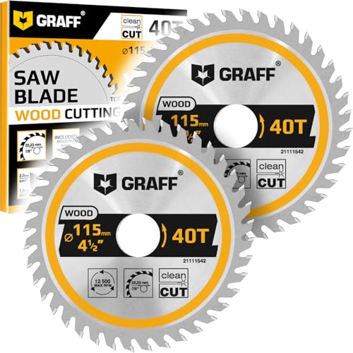 4-1/2 Zoll Winkelschleifer Kreissägeblatt Set für Holz, Sperrholz, Laminat, Trockenbau, Kunststoff - 40 Zähne Holztrennscheibe von GRAFF von GRAFF