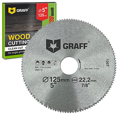 125 mm Winkelschleifer Trennscheibe für Holz, Sperrholz, Laminat, Trockenbau, Kunststoff – Sägeblatt mit 22,23 mm Bohrung – 2 mm Super Feinschnitt Kreissägeblatt GRAFF von GRAFF