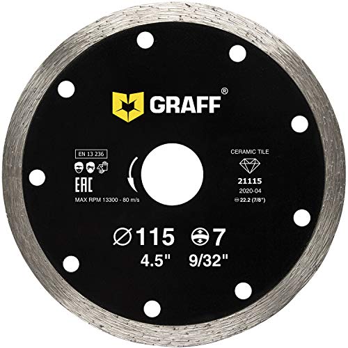 GRAFF Diamantscheibe 115mm für Fliesen, Keramik, Feinsteinzeug - Diamanttrennscheibe für Winkelschleifer und Flex - Segmenthöhe 7mm von GRAFF