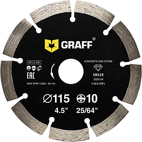 GRAFF Diamantscheibe 115mm für Stein, Beton, Bordstein, Natur- und Kunststein - Standard Diamanttrennscheibe für Winkelschleifer und Flex - Segmenthöhe 10mm von GRAFF