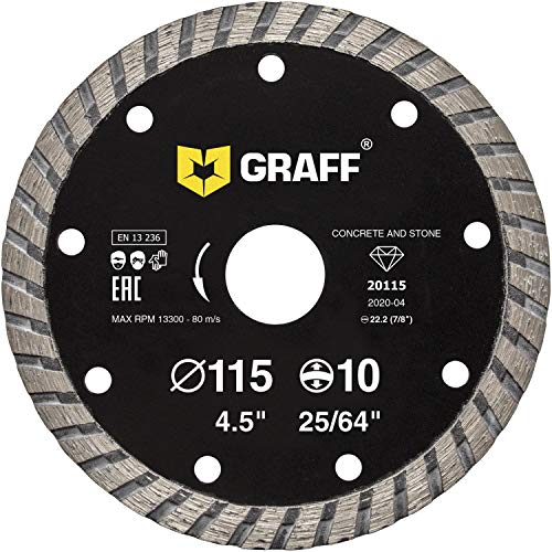 GRAFF Diamantscheibe 115mm für Stein, Beton, Fliesen, Naturstein - Turbo Diamanttrennscheibe für Winkelschleifer und Flex - Segmenthöhe 10mm von GRAFF