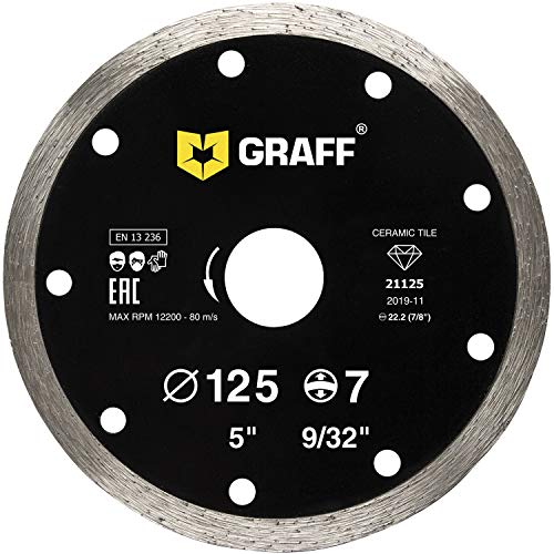 GRAFF Diamantscheibe 125mm für Fliesen, Keramik, Feinsteinzeug - Diamanttrennscheibe für Winkelschleifer und Flex - Segmenthöhe 7mm von GRAFF