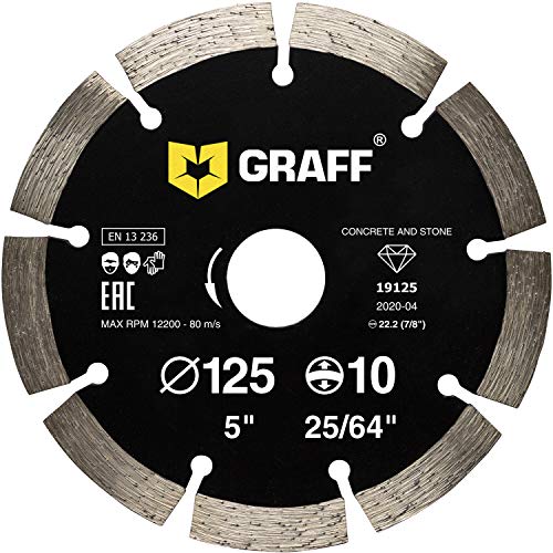 GRAFF Diamantscheibe 125mm für Stein, Beton, Bordstein, Natur- und Kunststein - Standard Diamanttrennscheibe für Winkelschleifer und Flex - Segmenthöhe 10mm von GRAFF