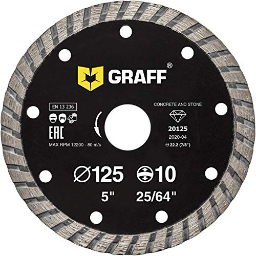 GRAFF Diamantscheibe 125mm für Stein, Beton, Fliesen, Naturstein - Turbo Diamanttrennscheibe für Winkelschleifer und Flex - Segmenthöhe 10mm von GRAFF