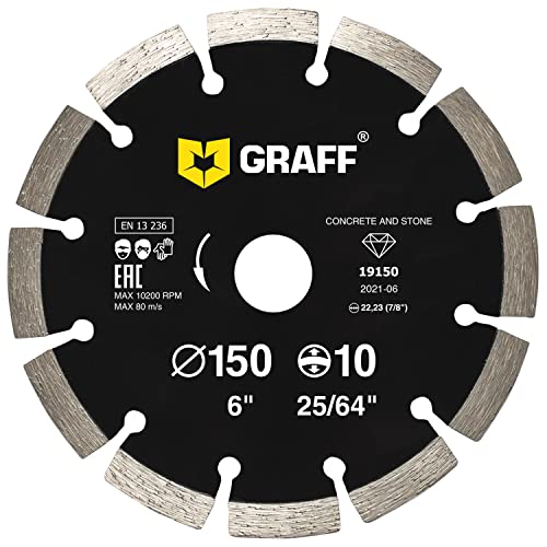 GRAFF Diamantscheibe 150mm für Stein, Beton, Bordstein, Natur- und Kunststein - Standard Diamanttrennscheibe für Winkelschleifer und Flex - Segmenthöhe 10mm von GRAFF