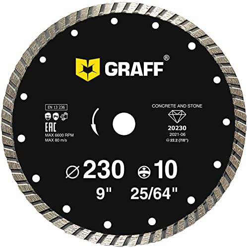 GRAFF Diamantscheibe 230mm für Stein, Beton, Fliesen, Naturstein - Turbo Diamanttrennscheibe für Winkelschleifer und Flex - Segmenthöhe 10mm von GRAFF