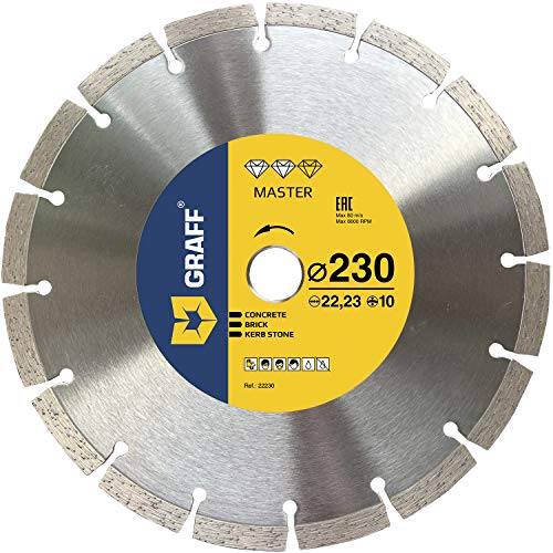 GRAFF Diamantscheibe 230mm für Stein, armierter Beton, Granit, Beton, Altbeton - Professional Diamanttrennscheibe für Winkelschleifer und Flex - Segmenthöhe 10mm von GRAFF