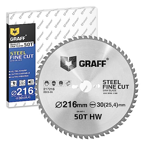 GRAFF Sägeblatt 216x30 Metall Aluminium Baustahl Metallrohre – Kreissägeblatt 216x30 mm für Kappsäge, Tauschsäge, Tischkreissäge, Akku Handkreissäge – Professional Sägeblatt 216x30 von GRAFF