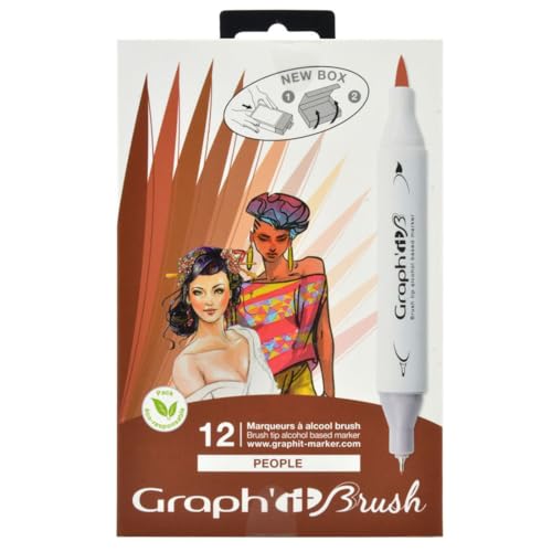 GRAPH'IT Brush Marker Set mit 12 Alkoholstiften, Doppelspitze, Manga-Zeichnung und Illustration, extrafeine Spitze und Pinsel, People Set von GRAPH'IT