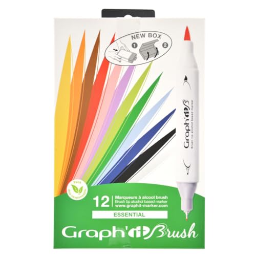 GRAPH'IT Brush Set mit 12 Markern mit doppelter Spitze – Essential Colors von GRAPH'IT