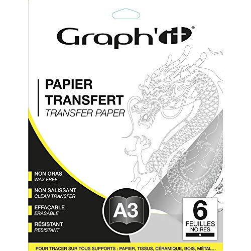 GRAPH'IT Transferpapier, A3, Schwarz, 6 Blatt, fettfrei, schmutzabweisend, abwischbar, wiederverwendbar, zum Zeichnen auf allen Untergründen – hochwertiges Zeichenpapier für manuelle Aktivitäten von GRAPH'IT