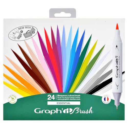 GRAPH'IT Brush Set mit 24 Markern mit doppelter Spitze – Essential Colors von GRAPH'IT