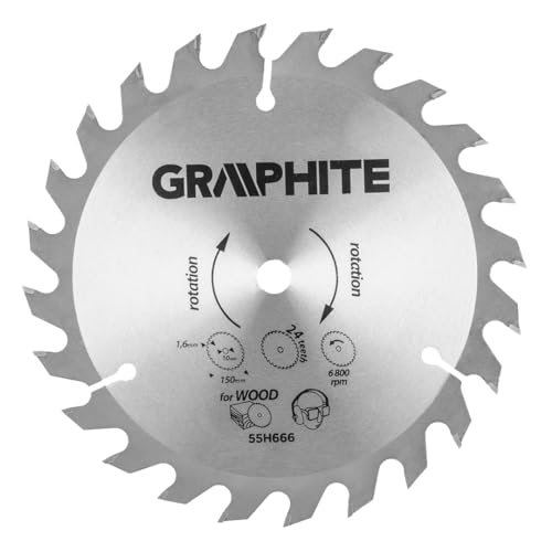 GRAPHITE Kreissägeblatt 150 x 10 mm 1.6mm ideal für Holz - Sägeblatt, Widia - Hergestellt aus Manganstahl MN65 (aus Hartmetall, 150 mm Durchmesser, 10 mm Sägeblattbohrung, 24 Zähne) von GRAPHITE