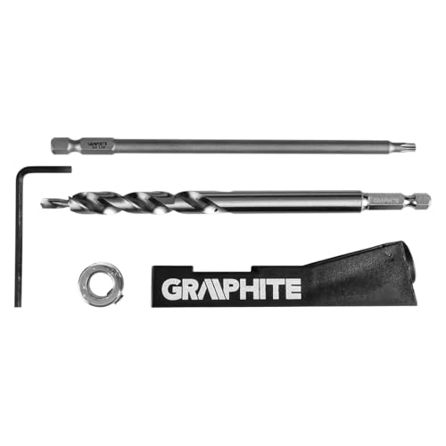 GRAPHITE Taschenloch-Bohrschablone inkl. Bohrer, Tiefenstop und TX-20 Bit - Präzise Eckverbindungen für Möbel- und Regalbau - Geeignet für verschiedene Brettstärken von GRAPHITE