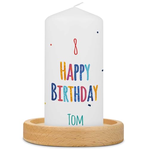 GRAVURZEILE Bedruckte Kleine Kerze - Geburtstagskerze Happy Birthday - Personalisiert mit Name & Alter - brilliant bedruckte Kerze - Geschenk für Mädchen & Jungen zum Kinder Geburtstag von GRAVURZEILE