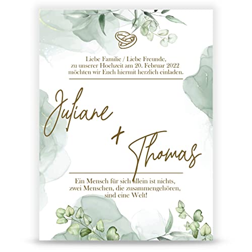 GRAVURZEILE Einladungskarte zur Hochzeit im Eucalyptus Marble Design - aus Acryl Glas - Geschenk für Sie & Ihn - Geschenk für Frauen & Männer - Personalisierte Geschenke als Gastgeschenk Deko von GRAVURZEILE