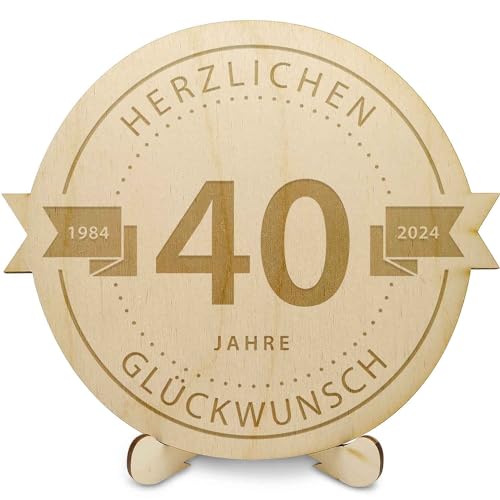 GRAVURZEILE Holzschnitte - Gravierte Holzscheibe 40 Jahre - Geschenk zum Jubiläum 2024 - Größe: 20 cm - Rustikales Geschenk zum Geburtstag, Jahrestag & Firmenjubiläum - für DIY Geschenke geeignet von GRAVURZEILE