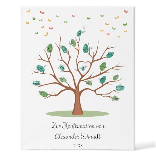 GRAVURZEILE Personalisierte Leinwand zur Konfirmation als Gästebuch - Fingerabdruck der Gäste - Größe 30 x 40 - Platz für 70 Fingerabdrücke - Tolle Geschenkidee für Mädchen & Jungen von GRAVURZEILE