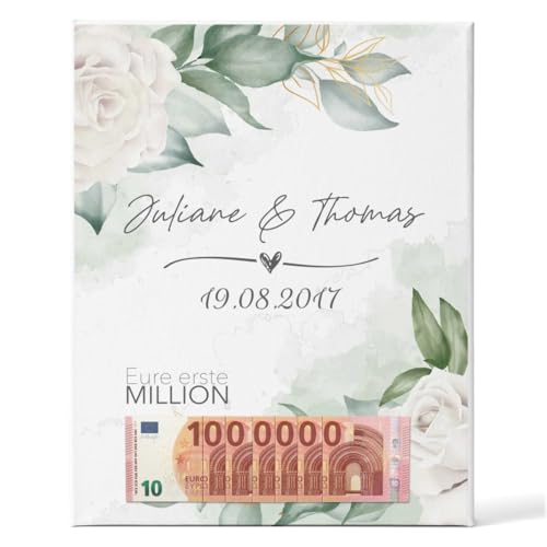 GRAVURZEILE Personalisiertes Geldgeschenk Hochzeit - Leinwand - Eure erste Million - Premium Hochzeitsgeschenke für Brautpaar - Hochzeitsgeschenke Geld - Hochzeit Geschenk - Mit Name und Datum von GRAVURZEILE