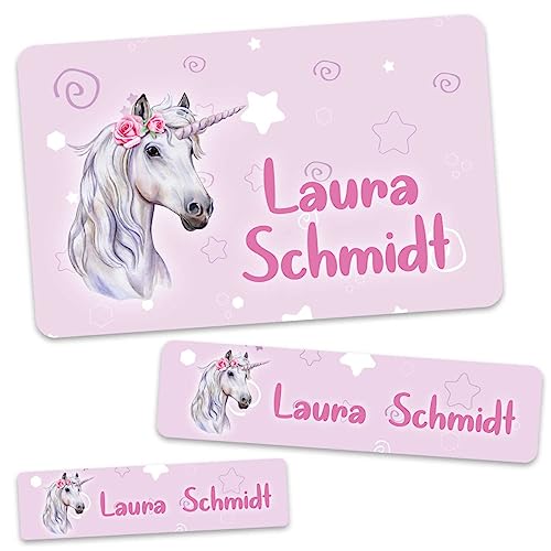 GRAVURZEILE Schuletiketten - Einhorn Design - Personalisiert mit Namen - 100 Aufkleber in 3 Größen für das Beschriften von Schulsachen Hefte Bücher - Geschenk zum Schulanfang zur Einschulung von GRAVURZEILE