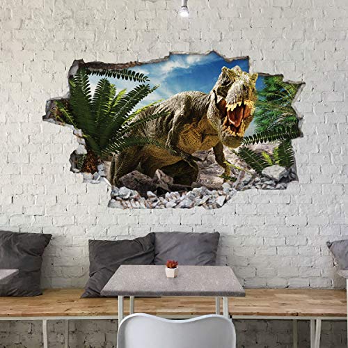 GRAVURZEILE Wandtattoo Kinderzimmer im Dinosaurier & T-Rex Design - Wandsticker Wandaufkleber - 3D Wanddurchbruch & Deko - Größe ca. 115 x 70 cm Farbe Dinosaurier V1 von GRAVURZEILE