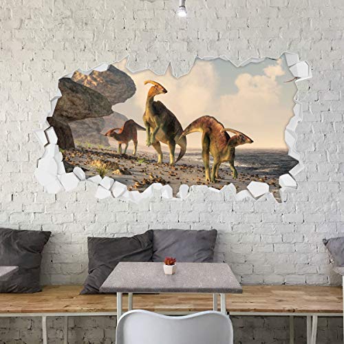 GRAVURZEILE Wandtattoo Kinderzimmer im Dinosaurier & T-Rex Design - Wandsticker Wandaufkleber - 3D Wanddurchbruch & Deko - Größe ca. 115 x 70 cm Farbe Dinosaurier V4 von GRAVURZEILE