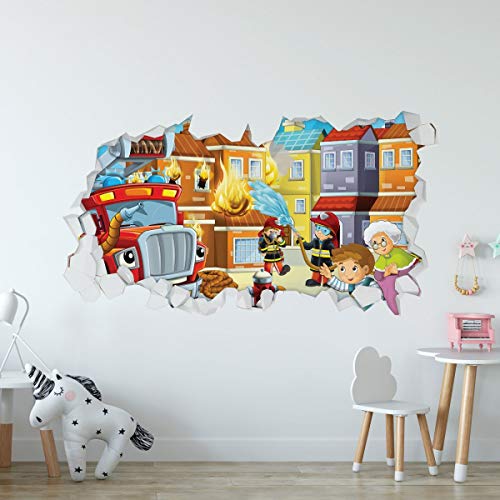 GRAVURZEILE Wandtattoo Kinderzimmer im Feuerwehr Design - Wandsticker Wandaufkleber - 3D Wanddurchbruch & Deko - Größe ca. 115 x 70 cm Farbe Feuerwehr V2 von GRAVURZEILE