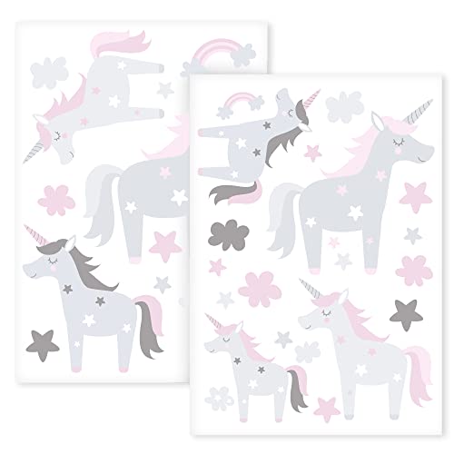 GRAVURZEILE Wandtattoo - Set Einhorn & Sterne - Wandtattoo für Kinderzimmer - Mädchen & Jungen - Selbstklebend - Konturschnitt ohne Transparente oder weiße Ränder – Wanddeko Wandaufkleber Wandsticker von GRAVURZEILE