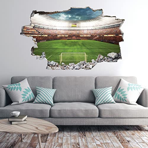 GRAVURZEILE Wandtattoo mit 3D Effekt - Fußball Stadion Design - 3D Wanddurchbruch & Deko - Selbstklebend - Konturschnitt ohne Transparente oder weiße Ränder – Größe ca. 115 x 70 cm von GRAVURZEILE