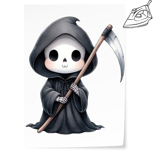 GRAZDesign Bügelbild Halloween Sensenmann Gruselgeschenke zum aufbügeln Kostüm für Kinder und Erwachsene grim reaper von GRAZDesign