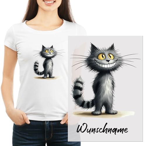 GRAZDesign Bügelbild Katze mit Namen personalisiert für Kinder und Erwachsene DIN A4 Bogen Aufbügler von GRAZDesign