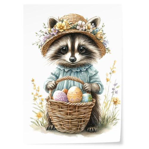 GRAZDesign Bügelbild Ostern mit Waschbär und Eiern - Textilaufkleber zum Aufbügeln Din A4 zum Aufbügeln auf Kleidung von GRAZDesign